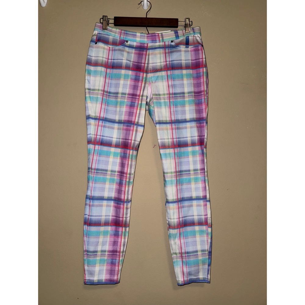 Hue NWT Womens Multi Color Plaid Skimmer pants Large Preppy Casual